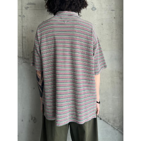 90s rasta border half zip polo shirt