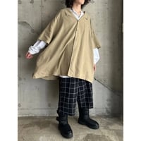 90s "KING SIZE" 6XL linen blend open collar shirt