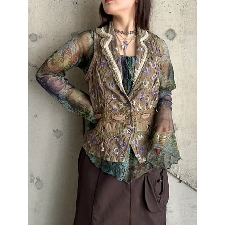 00s flower embroidery design vest