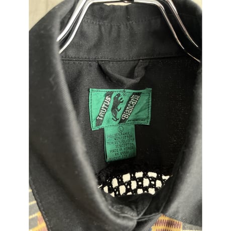 90s "TRUTUS" batik pattern knit switching design mesh shirt