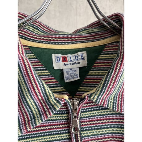 90s rasta border half zip polo shirt