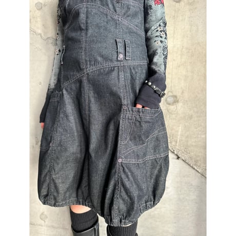 00s balloon silhouette design denim dress