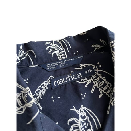 90s "nautica" lobster pattern cotton open collar shirt