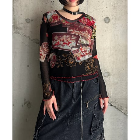 00s all patterrned see-through tops