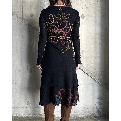 00s flower design knit L/S dress