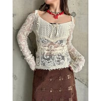 00s ribbon & lace design knit tops