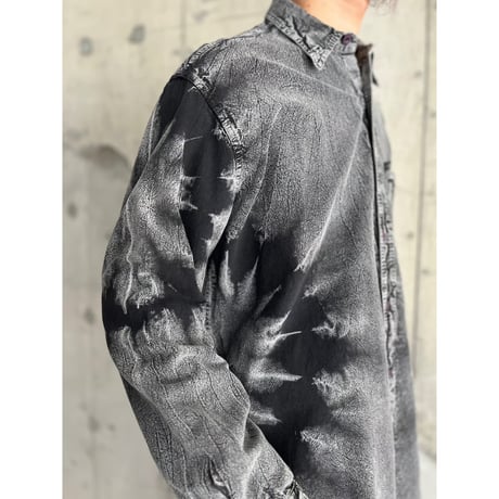90s chemical wash leaf pattern cotton shirt