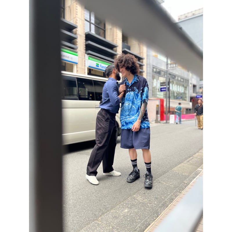 90s orange art pattern open collar shirt | KINS