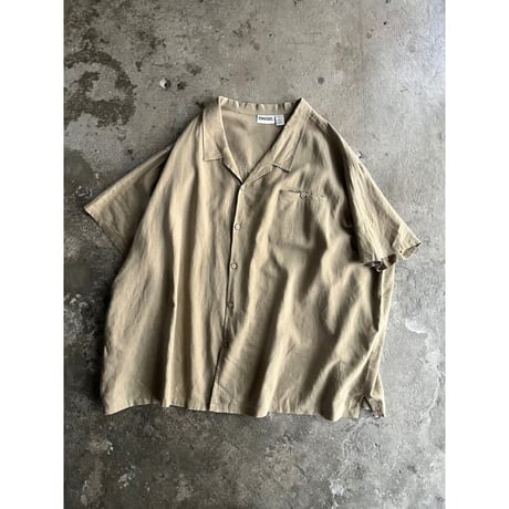 90s "KING SIZE" 6XL linen blend open collar shirt