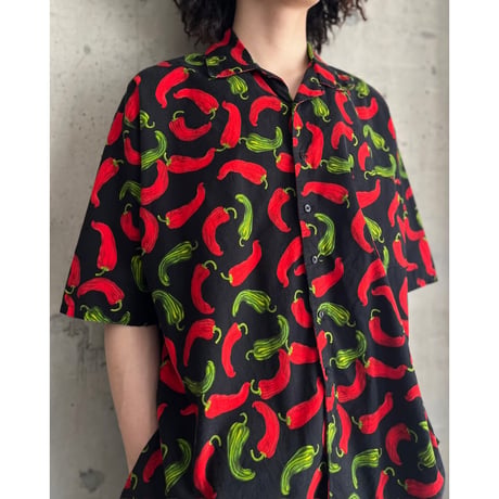 chili pepper pattern open collar shirt