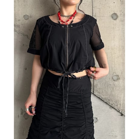 00s mesh switching design zip up tops