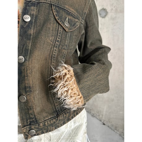 00s fake fur switching denim jacket