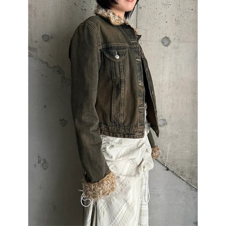 00s fake fur switching denim jacket