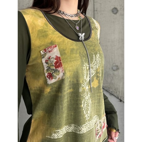 00s flower patterned see-through layered tops