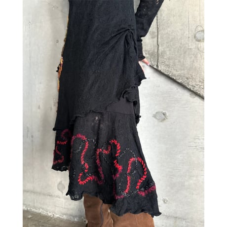 00s flower design knit L/S dress
