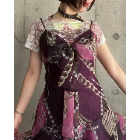 00s baroque patterned see-through tiered dress