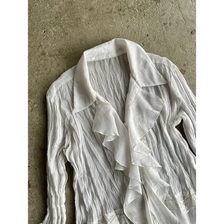 00s striped frill see-through shirt