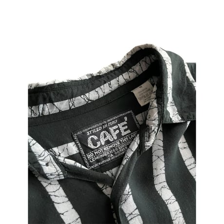80s "CAFE'" stripe patter rayon shirt
