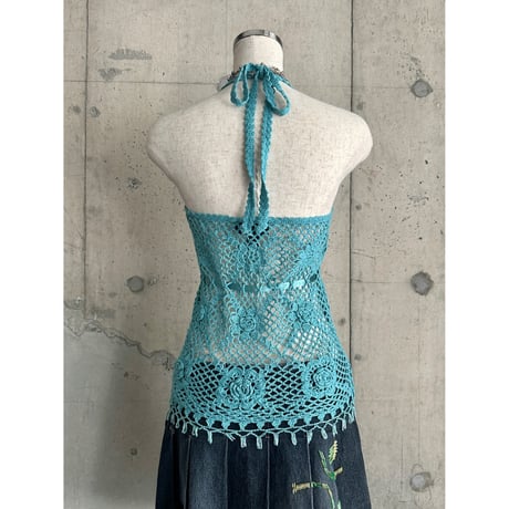 beads summer knit halter neck tops