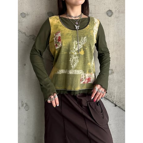 00s flower patterned see-through layered tops