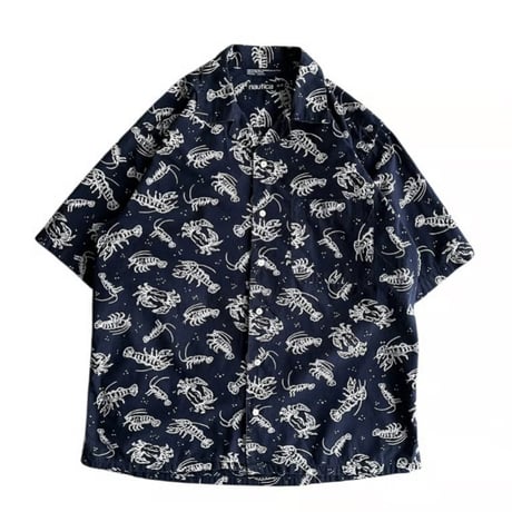 90s "nautica" lobster pattern cotton open collar shirt