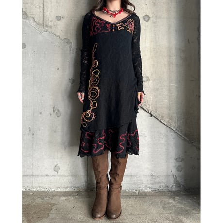 00s flower design knit L/S dress