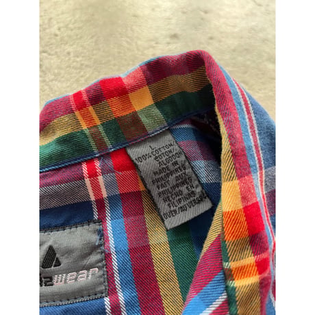90s "Liz wear" cotton rainbow plaid open collar shirt