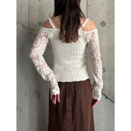 00s ribbon & lace design knit tops