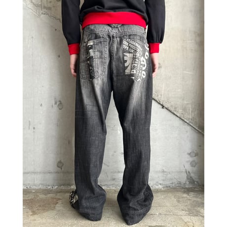 90s "Pepe jeans" camo pattern switching design wide denim pants