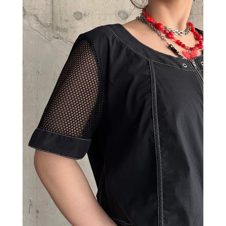00s mesh switching design zip up tops