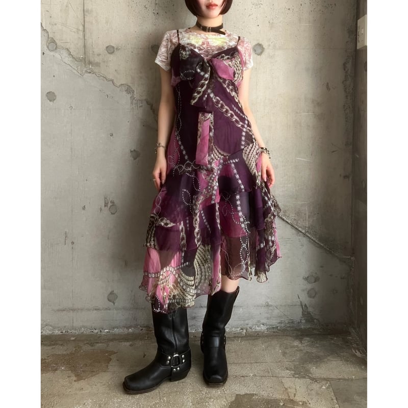 00s baroque patterned see-through tiered dress