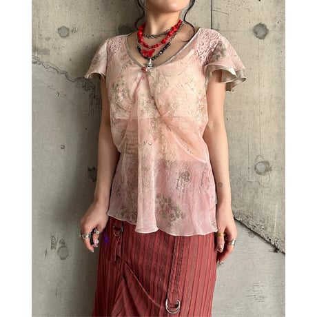 00s flower patterned see-though tops