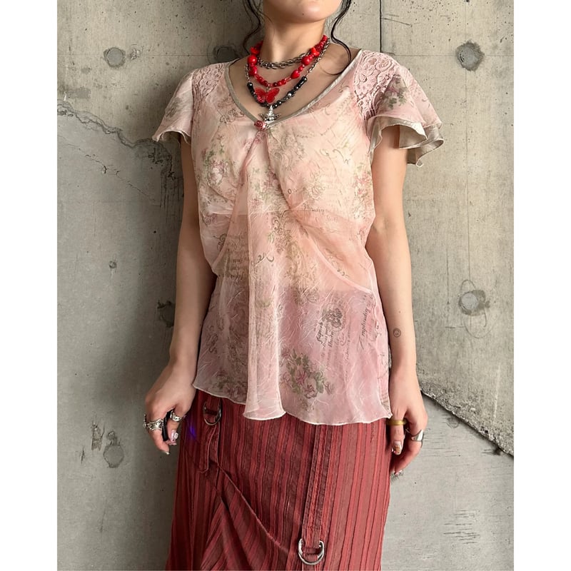 00s flower patterned see-though tops | KINSELLA