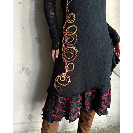 00s flower design knit L/S dress