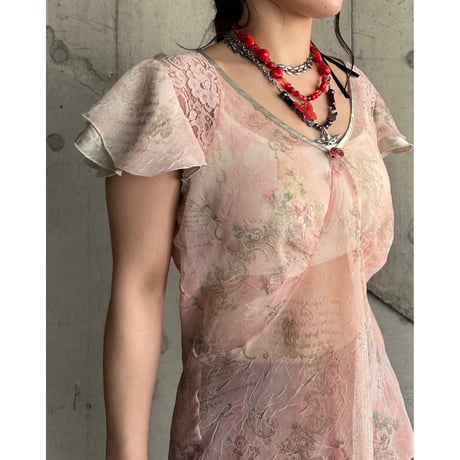 00s flower patterned see-though tops