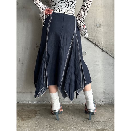 00s flower design denim skirt