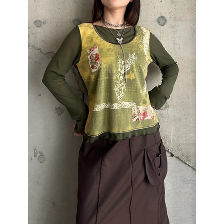 00s flower patterned see-through layered tops
