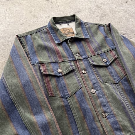90s stripe pattern denim trucker jacket