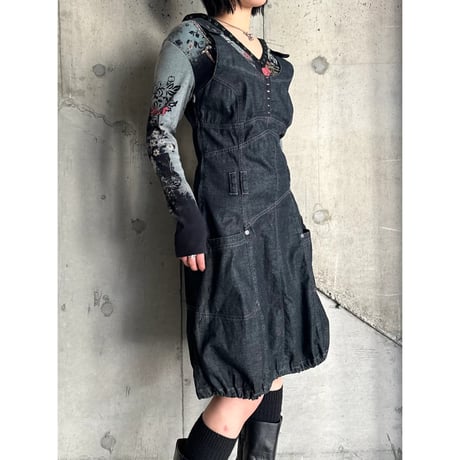 00s balloon silhouette design denim dress