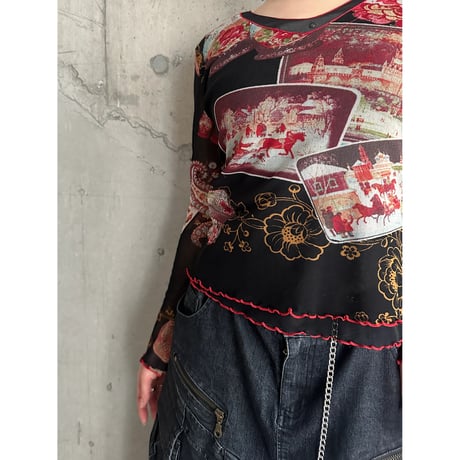 00s all patterrned see-through tops