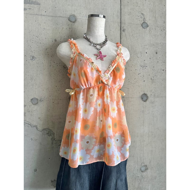 flower patterned see-through camisole | KINSELL