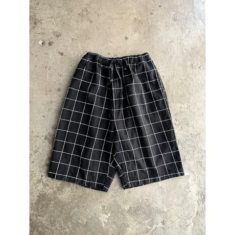 90s "KING SIZE" 2XL ramie blend plaid pattern wide shorts
