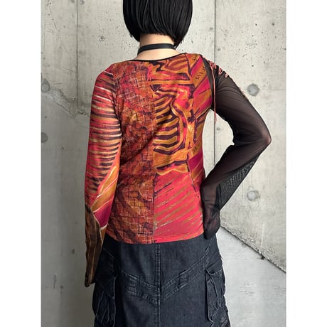 00s embroidery design see-through tops