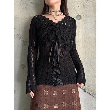 00s lace up design crochet knit tops