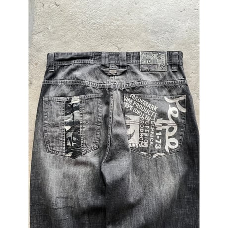 90s "Pepe jeans" camo pattern switching design wide denim pants