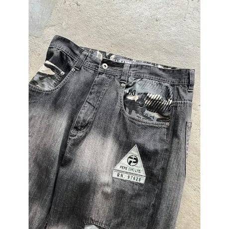 90s "Pepe jeans" camo pattern switching design wide denim pants