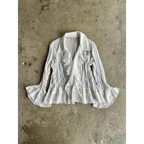 00s striped frill see-through shirt