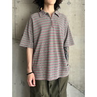 90s rasta border half zip polo shirt