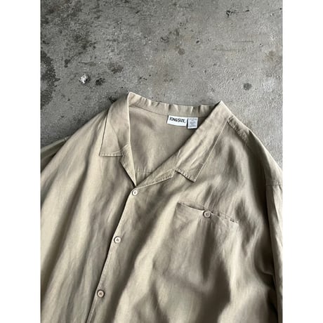 90s "KING SIZE" 6XL linen blend open collar shirt