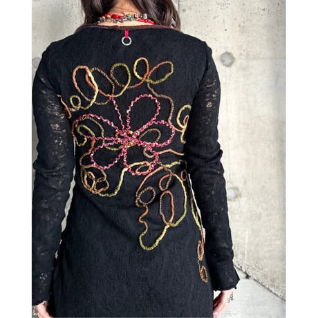 00s flower design knit L/S dress